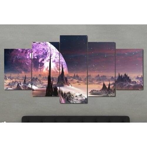 Glacial Moon Landscape 5 Panel Canvas Picture Print Wall Art Canvas Painting Wall Decor for Living Room Poster No Framed