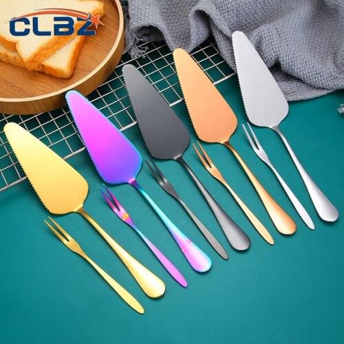 Stainless Steel Cake Spatula Colorful Fruit Fork Pie Pizza Cheese Shovel Knife Kitchen Accessories Baking Tools Tableware Gadget