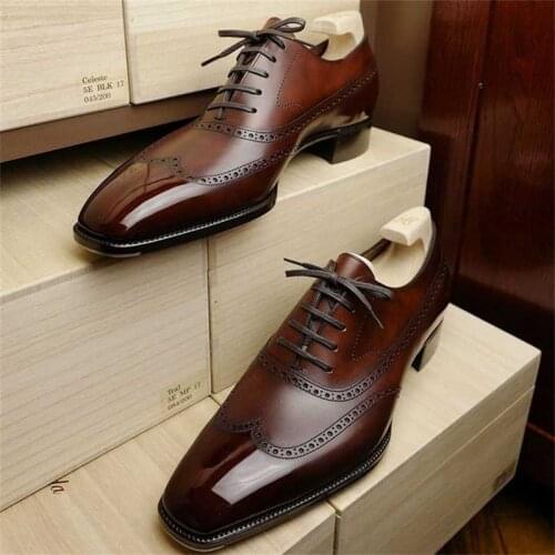 Mens High Quality Brown PU Stitching Classic Hollow Pointed Toe Lace Comfortable Non-slip Business Casual Oxford Shoes HL377