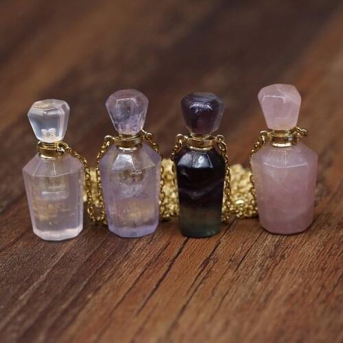 Natural Stone Perfume Bottle Necklace Semi-Precious Pendant Charms For Elegant Women Love Romantic Gift 60 CM