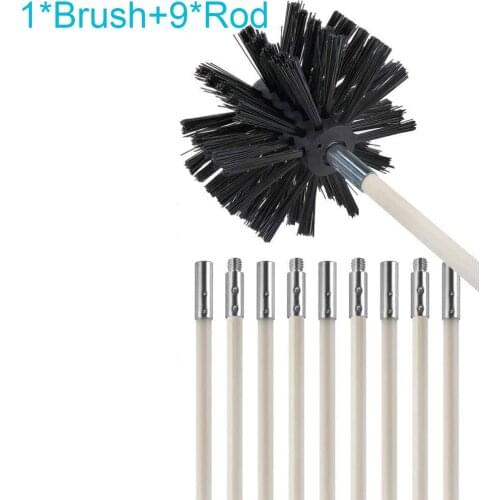 Nylon Flexible Flue Brush Rods Chimney Brush Kit Chimney Sweep Soot Cleaning Rod 1*Brush 9*Rod 8mm/0.3in