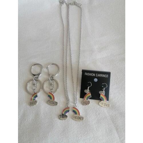 Fashion 1 Pair Best Friend Rainbow Pendant Necklace For Female Enamel Colorful Friendship Choker Necklace Jewelry Party Gifts