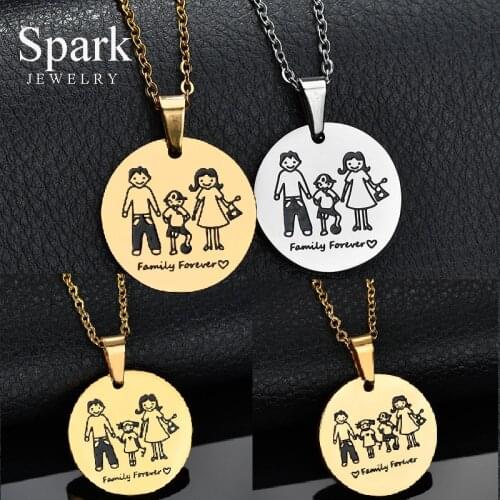 Lovely Stainless Steel "Family Forever"Pendant Necklace For Mom Dad Son Daughter Love Chain Necklace Birthday Gift