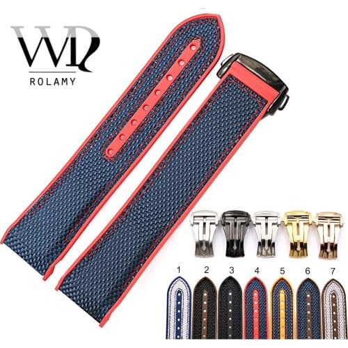 Rolamy 20 22mm New Style Rubber Silicone With Nylon Replacement Watchbands Belt For Omega Planet Ocean 45 42mm Seiko SKX