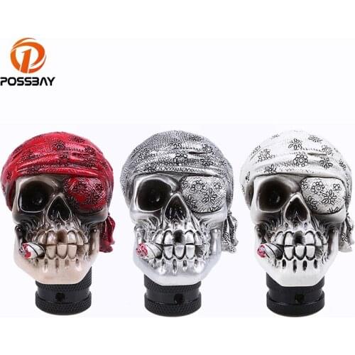 POSSBAY Hat Human Carved Skull Head Racing Gear Knobs Car SUV Interior Manual Gear Stick Shift Lever Knob Head Shifter