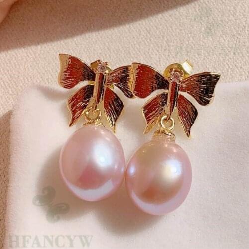 Pink Drops Baroque Pearl Earring Butterfly 18k Ear Stud Classic Jewelry Earbob Wedding Women Irregular Fashion Real Party