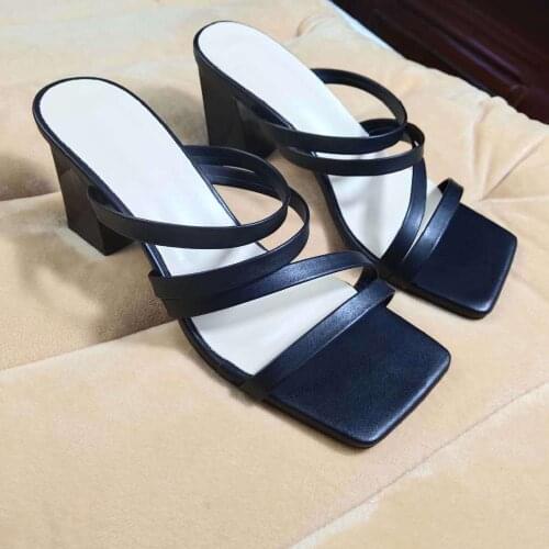 Women Shoes Pumps Women Sandals High Heels Flip Flops Shoes Block Heel Sexy Slippers Slip-on Summer Ladies Slides Narrow Band