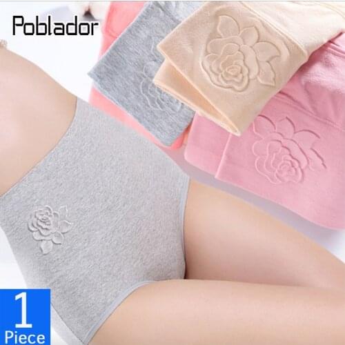 Poblador Sexy High Rise Cotton Womens Panties Elastic Soft Large Size XXXL Embossed ROSE Female Briefs Breathable Lady Lingerie