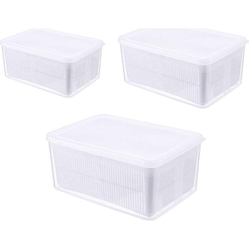 T21D Retractable Kitchen Storage Box Drain Basket Refrigerator Keep Fresh Box Vegetable Fruit Drain Case Multifunctional