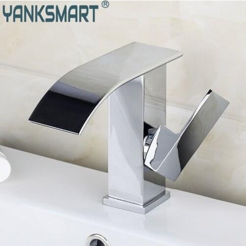 YANKSMART Bathroom Mixer Basin Basin Faucet Construction & Real Estate Chrome Waterfall Spout Single Handle Single Hole