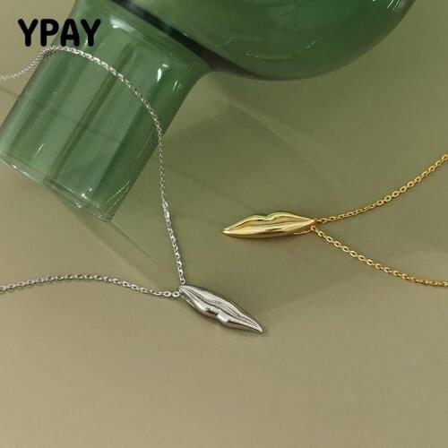 YPAY 100% Genuine 925 Sterling Silver Chain Necklaces for Women Korea Simple Lips Pendant Necklace Fine Party Jewelry YMN197
