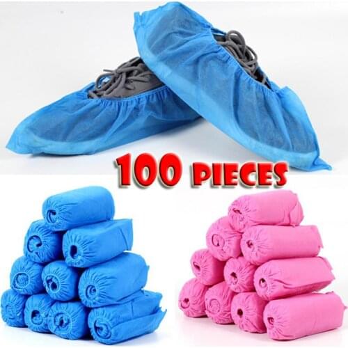 100pcs Non-Woven Fabric Thickened Anti-Slip Shoe Covers Disposable Shoes Covers Elastic Band Breathable Dustproof