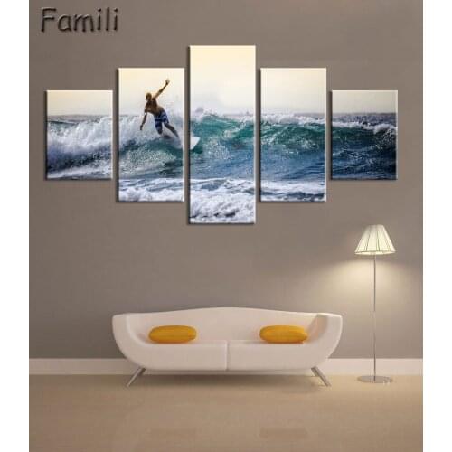 5Pcs/set Wall Art Painting Canvas Painting Surf At Sea Natural Beauty Painting Modern Picture Home Decor For Living Room gift