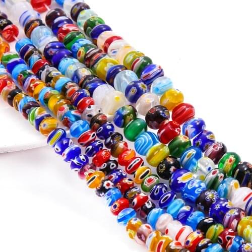 8/10mm Mixed Color Flat Round Flower Patterns Millefiori Glass Lampwork Loose Crafts Beads for Necklace Bracelet Earring Making