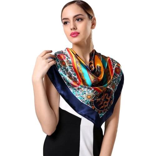90*90cm polyester square scarf Fashion large square scarf printed satin silk scarves bandana Retro Style 90cm Scarf S9A9143