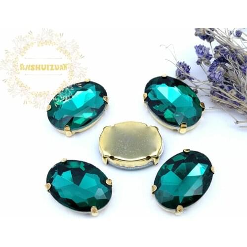 Free shipping! Malachite green Crystal Glass Sew-on OVAL Rhinestones with gold Claw DIY wedding Dresses and Clothes