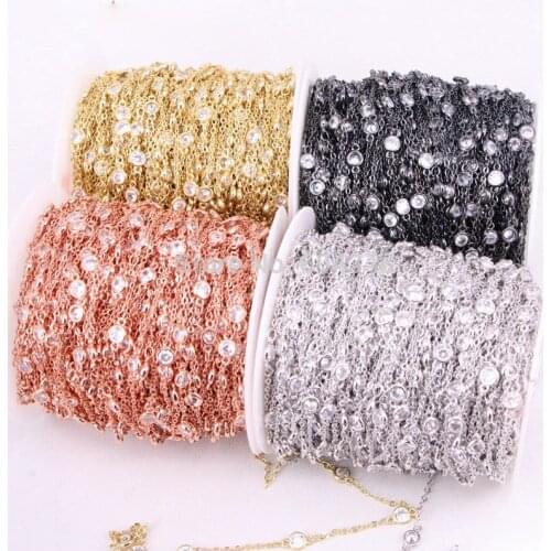 3 Meters ZYZ323-9181 CZ Beaded Chain- 6mm Cubic Zirconia Beads-Gold Silver Rose Gold Gunmetal Color Bezel Chain Findings