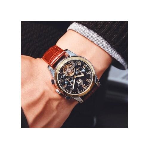 CAROTIF Top Luxury Brand Quality Tourbillon Mens Watch Men Moon Phase Automatic Mechanical Watches Transparent Steampunk Clock