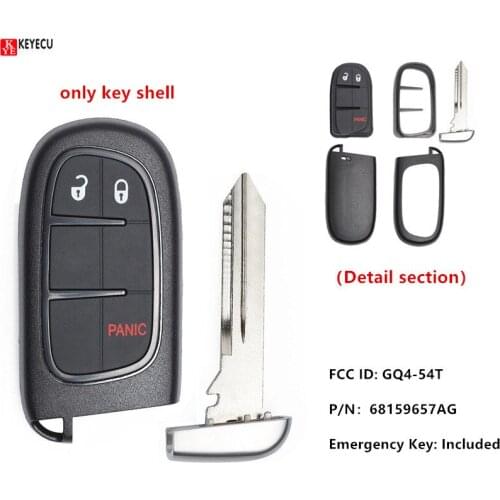 Keyecu Remote Smart Key Fob Shell Case Button Pad Cover for Jeep Cherokee Ram FCC: GQ4-54T P/N:68159657AG with Emergency Key