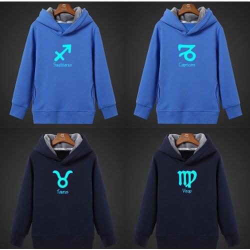Constellations Aries Capricornus Pisces Fluorescent Luminous Girls Hoodies Winter Hooded Coat Unisex Tops Womens Sweatshirt