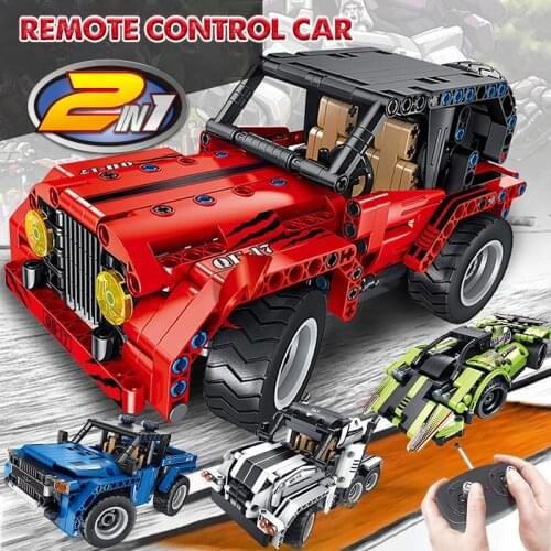 RC 2.4Ghz New Technic Car rc Building Blocks 2 in 1 Trucks City Wrangler Racing Car Bricks Remote Control Vehicle Toys for Kids