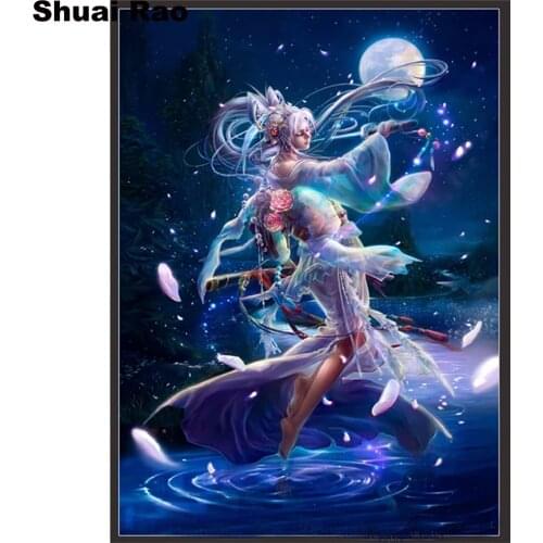 Modern wall stickers DIY diamond embroidery princess girl diamond painting full square round diamond painting moon cartoon fairy