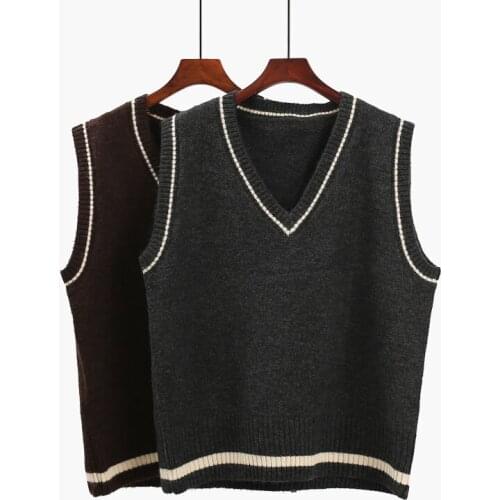 Womens Sleeveless V-neck Knitted Sweater Vest Casual Preppy Style Pullovers Vests Female 2020 Autumn Korean Women Sweaters