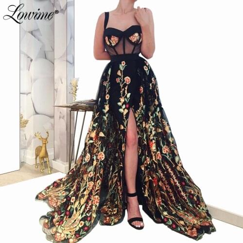 Dubai Black Prom Dresses Sexy Sleeveless Illusion A Line Long Evening Dress Formal Gowns Women Arabic Robe De Soiree 2020 Custom