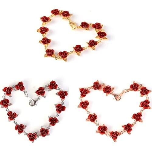 1PCS Bracelet Valentines Gift Beautiful Rose Bracelet Adjustable Size Fashion Jewelry For Mothers Day Gift New Valentines Gifts