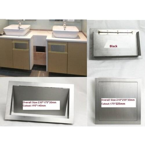 304 Stainless Steel Wall Side Mount Flush Recessed Built-in Swing Flap Lid Cover Trash Bin Garbage Can