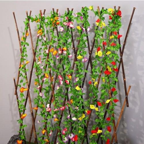 5pcs/lot Artificial Morning Glory Flowers Leaves Vines Wall Hanging Silk Flower For Party Wedding Decoration Garden Home Decor