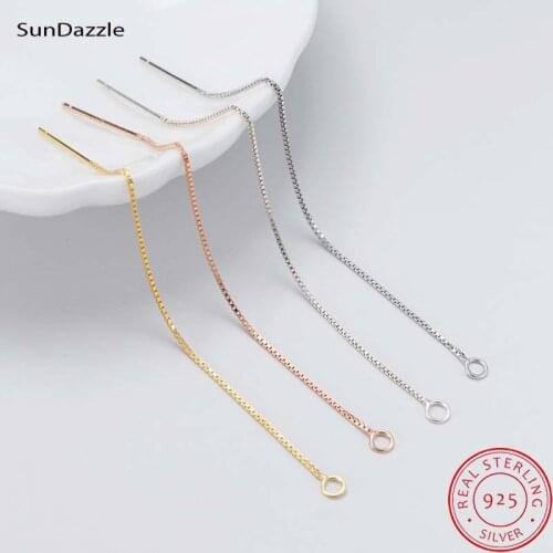 9cm Real Pure Solid 925 Sterling Silver Earring Thread Line Box Chain Dangle Earring Jewelry Making Findings Components