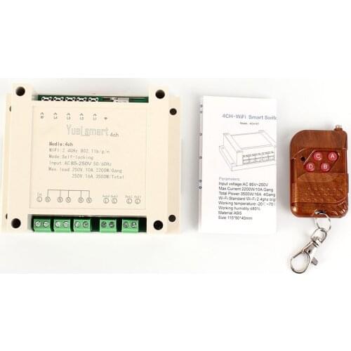 AC 85V-250V with Remote Control 4-Channel 2.4G IoT 10A Wireless WIFI Intelligent Control Switch Self-Locking Relay Module