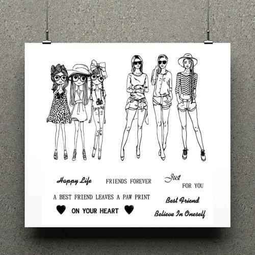 AZSG Fashion Girl Happy Life Cutting Dies Clear Stamps For Scrapbooking Clip Art /Card Making Decoration Silicone Stamps Crafts