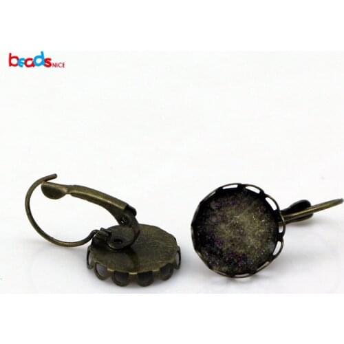 Beadsnice 25027 components Leverback Cabochon Settings brass round 14mm length: 33.0mm jewellery findings earring
