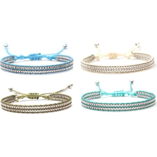 Boho Japan Miyuki Glass Seed Bead Woven Bracelet Women Men Black Blue Beige Two Layer Green Slipknot Adjustable Jewelry Present