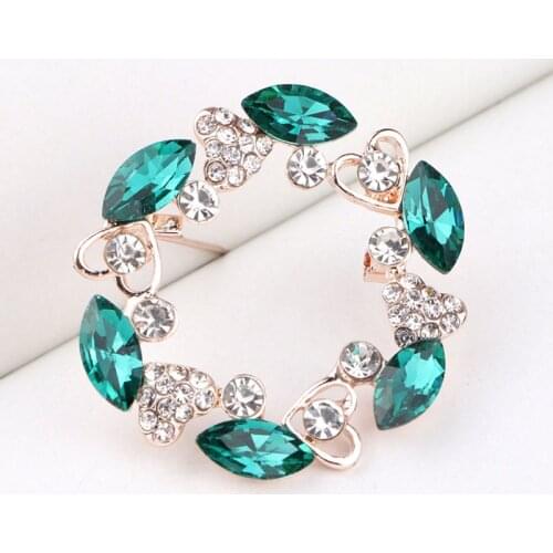 Brooches NEW Fashion green beauty Women Zinc Alloy lake blue crystal plant red Round flower pins hot sale Gift for man TODOX