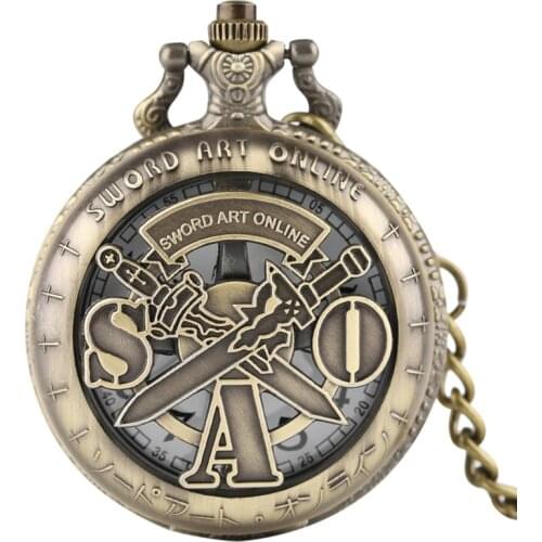 SAO Sword Art Online Games Hollow Quartz Pocket Watch Retro With Necklace Pendant Chain for Mens Women Gifts Relogio De Bolso