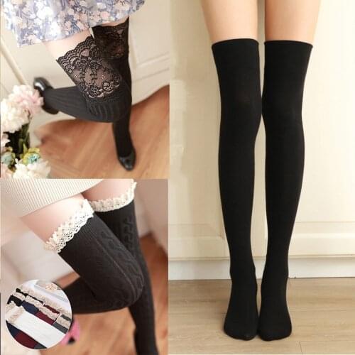 Sexy Lace Cotton Stockings Warm Thigh High Stockings Over Knee Socks Long Stockings Girls Ladies Female Women Warm Tights
