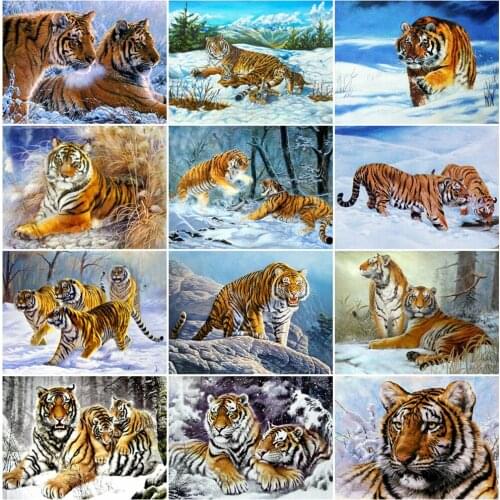 EverShine DIY Diamond Embroidery Tiger Full Square Diamond Painting Winter Animals Picture Of Rhinestone Mosaic Wall Decoration