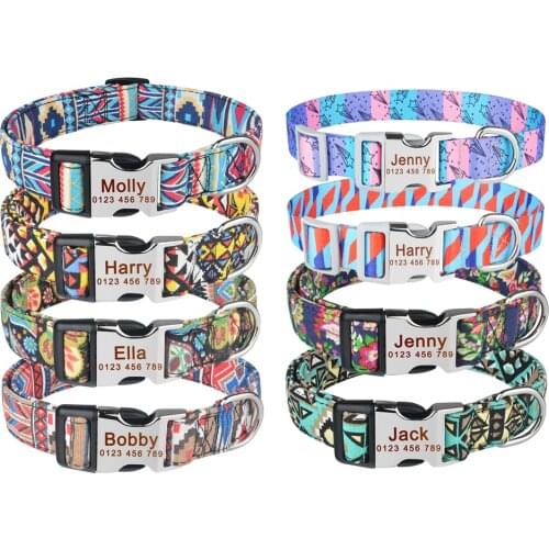 Custom Engraved Name Collar Puppy Small Medium Large Cat Dog Collars Personalized Unisex Dogs Collars Adjustable Nylon Collars