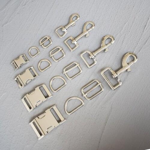 20 Sets 15/20/25/30mm Metal D Ring Adjuter Strap Buckle Slider Adjustment Buckle For Pet Dog Collar Silver Handmade Accessory