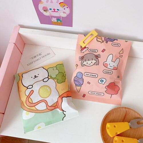 Korean Ins Cute Cartoon Flower Storage Bag Mini Biscuit Candy Bag Bear Birthday Gift Bag Snack Packaging Paper Bag