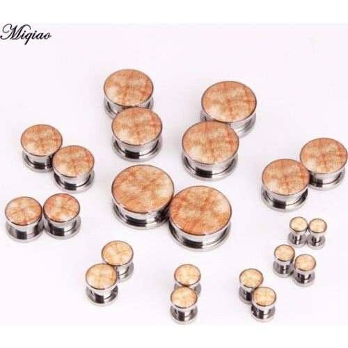 Miqiao 2pcs Fashion New Stainless Steel Wood Grain Pulley Ear Expander Thread Tunnel Earplugs 3mm-20mm Piercing Jewelry