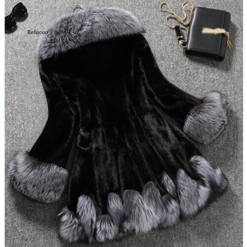 Large Size Fashion Autumn and Winter Women Faux Fur Hooded Coat Thick Warm Fur Jacket Women Grey Cloak