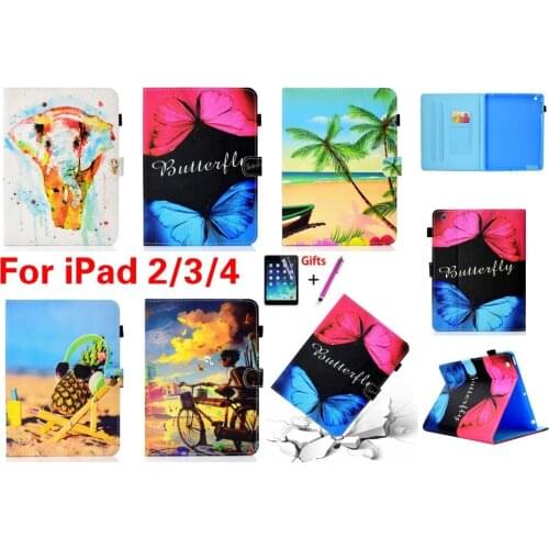 Fashion case For Apple iPad 2 3 4 silicon back + PU Leather case cover for iPad2/3/4 9.7 inch Funda Coque with Wake/sleep + Gift