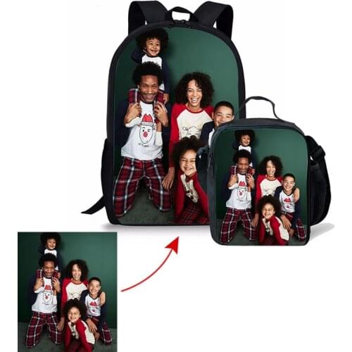 Customize Your Style Fashion New Style Casual Color Photos Zipper Backpack And Lunch Bag Two-piece Boy Girl Primary School