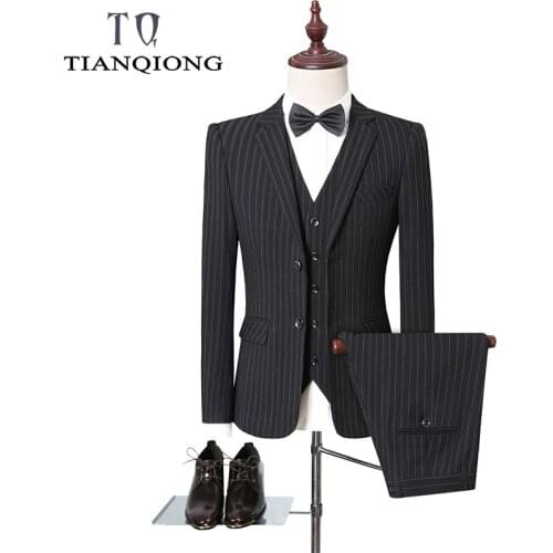 2020 New Black Suits for Men Striped Suit Wedding Dresses Groom Costume Homme Mariage Business 2 Button Men Suits 3 Pieces