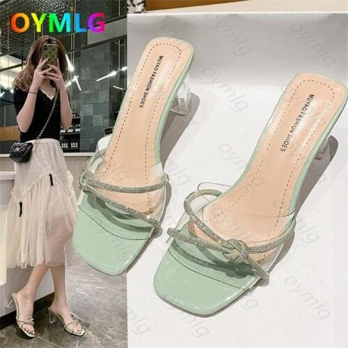 2021 summer new thick-heeled high-heeled flip-flop sandals for womens outer wear fashion square toe heels women pumpsHigh heels