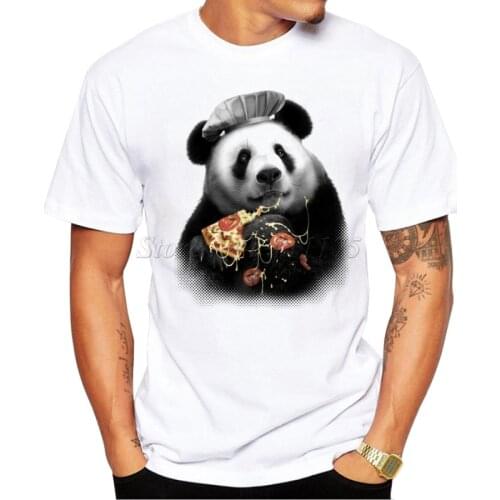 2019 New Arrivals Cute Panda Eat Pizza Design Mens T Shirt Boy Cool Tops Hipster Printed Summer T-shirt